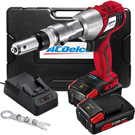 Acdelco P20 BRUSHLESS Rivet Gun Tool Kit, 2-Battery Kit w/Nose Pieces ARV20104B